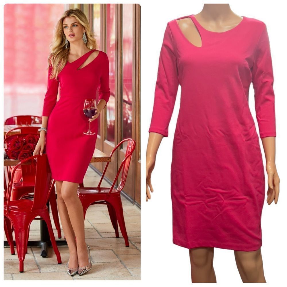 Boston Proper Cutout Fuschia Pink Sheath Dress SMALL NWT